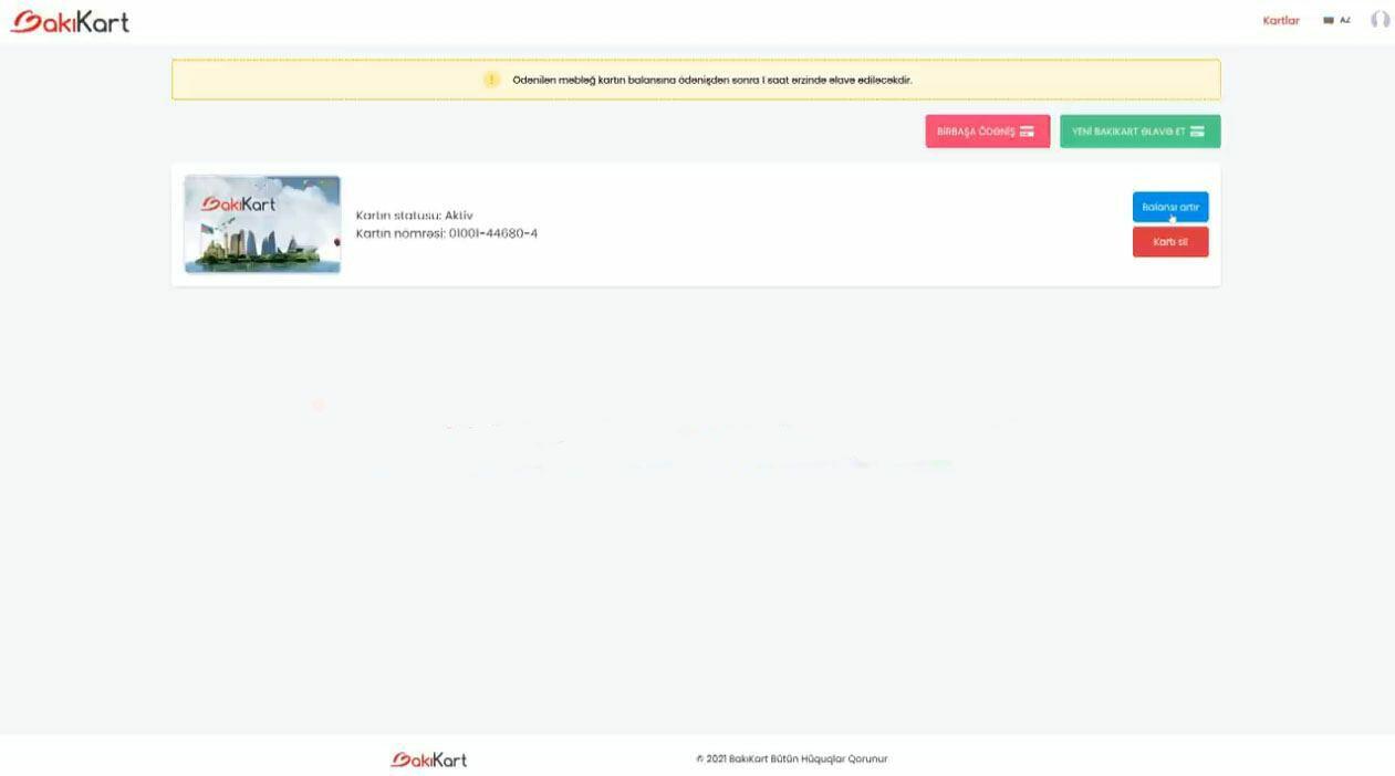 "Bakı kart"ın balansı onlayn necə artırılır?