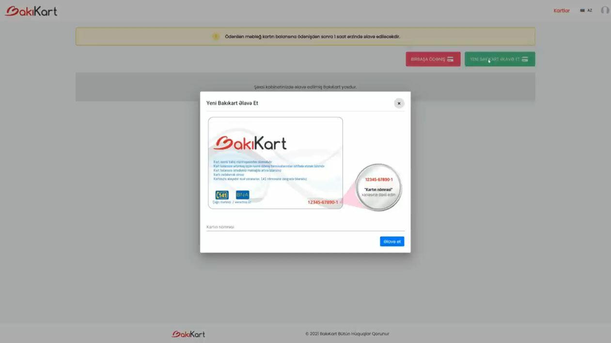 "Bakı kart"ın balansı onlayn necə artırılır?
