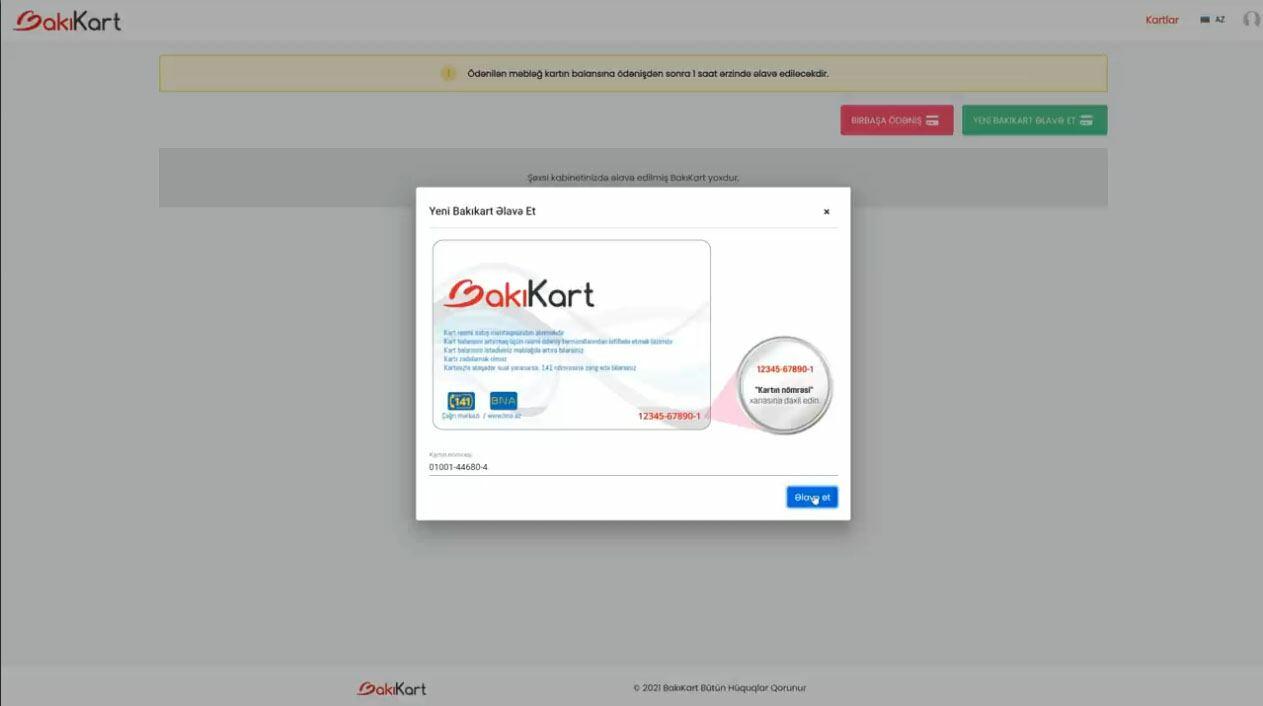 "Bakı kart"ın balansı onlayn necə artırılır?