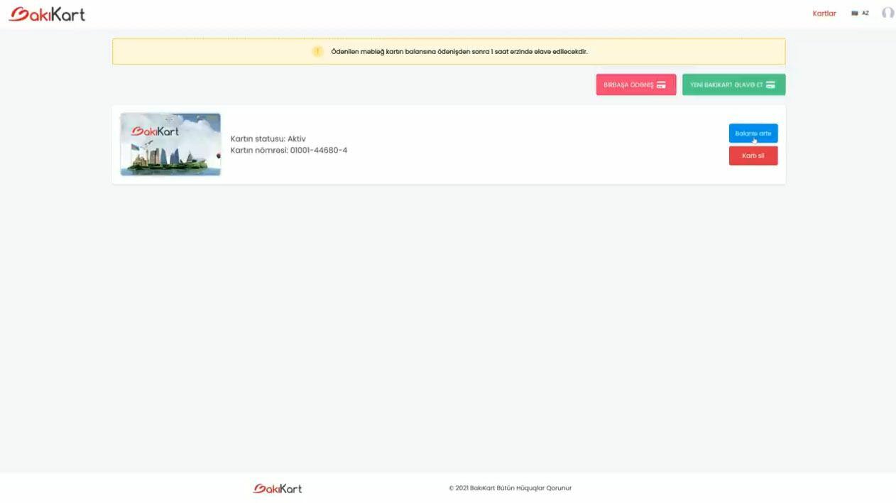 "Bakı kart"ın balansı onlayn necə artırılır?