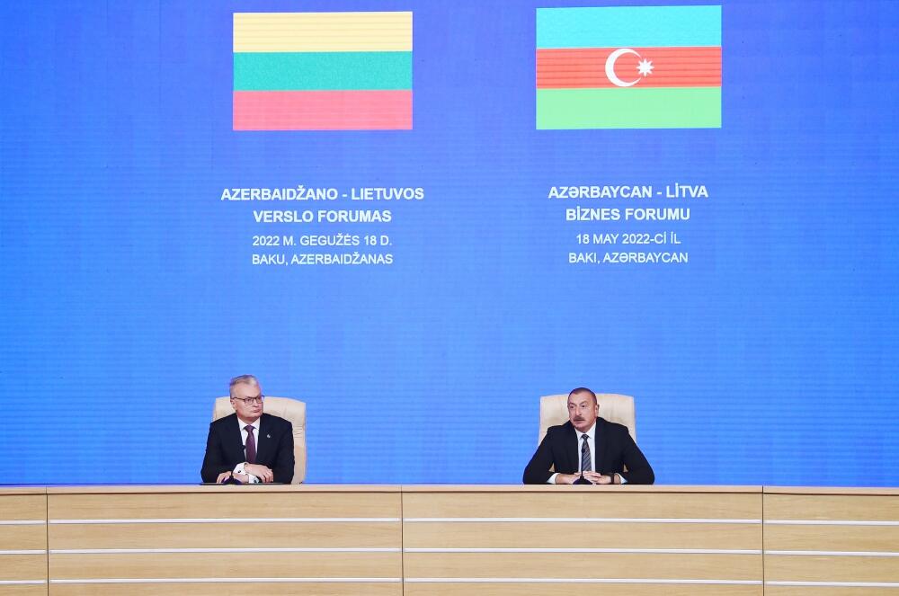 Президент Ильхам Алиев и Президент Гитанас Науседа приняли участие в азербайджано-литовском бизнес-форуме