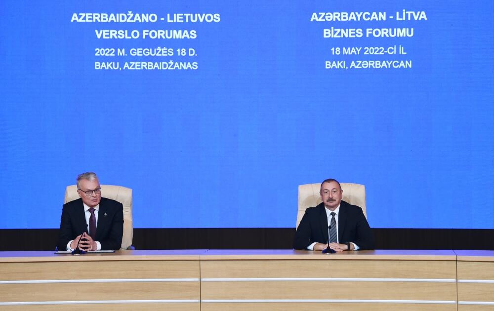 Президент Ильхам Алиев и Президент Гитанас Науседа приняли участие в азербайджано-литовском бизнес-форуме