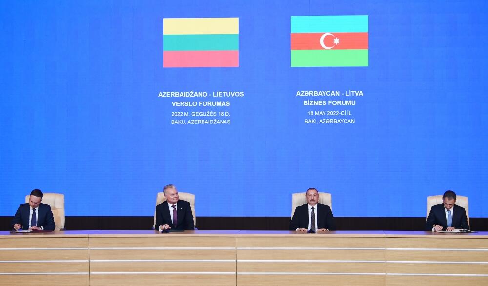 Президент Ильхам Алиев и Президент Гитанас Науседа приняли участие в азербайджано-литовском бизнес-форуме