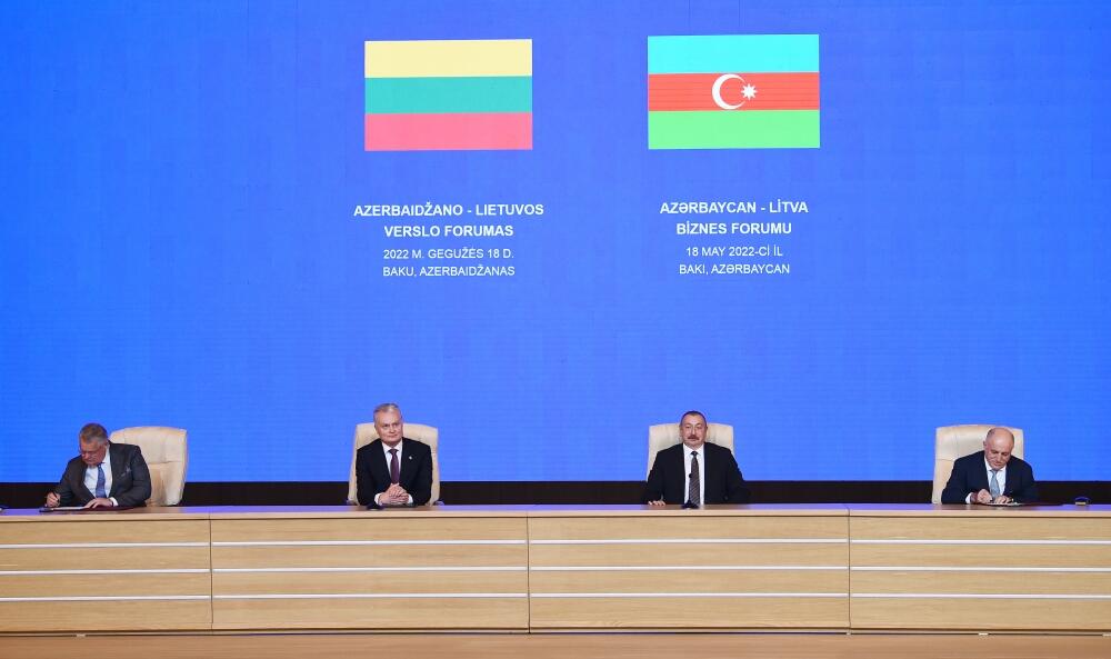 Президент Ильхам Алиев и Президент Гитанас Науседа приняли участие в азербайджано-литовском бизнес-форуме