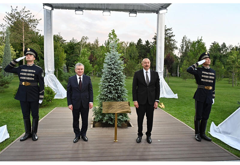 Президент Ильхам Алиев и Президент Шавкат Мирзиёев посадили дерево в Аллее почетных гостей