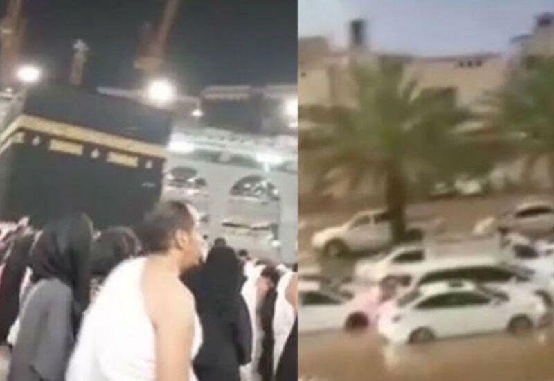 Məkkə və Mədinə sulara qərq oldu: Kəbəni şiddətli yağış altında ziyarət etdilər