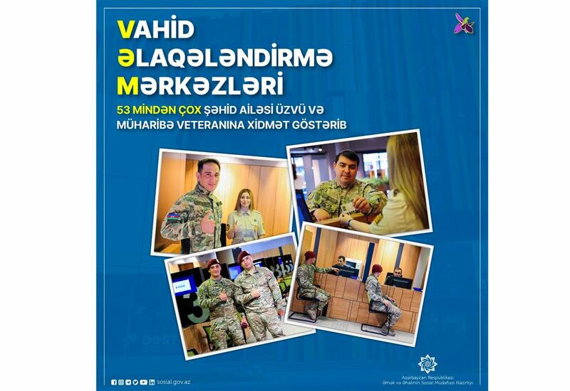 Vahid əlaqələndirmə mərkəzlərində 53 mindən çox şəhid ailəsi üzvü və müharibə veteranına xidmət göstərilib