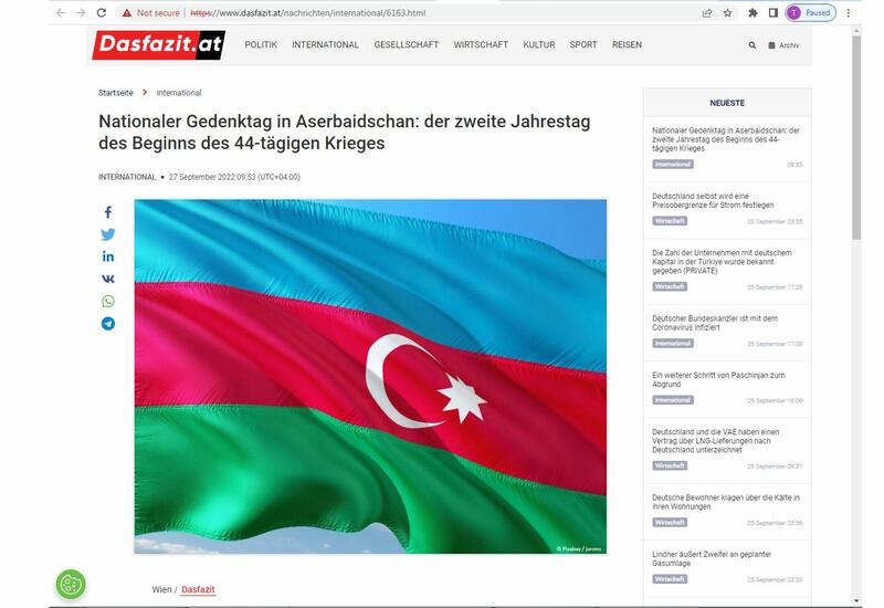 В австрийской прессе опубликована статья, посвященная второй годовщине начала 44-дневной войны