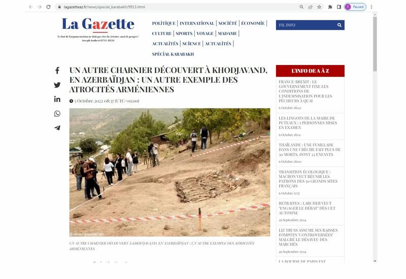 Во французской прессе опубликована статья о непредоставлении Арменией Азербайджану карты мест массовых захоронений