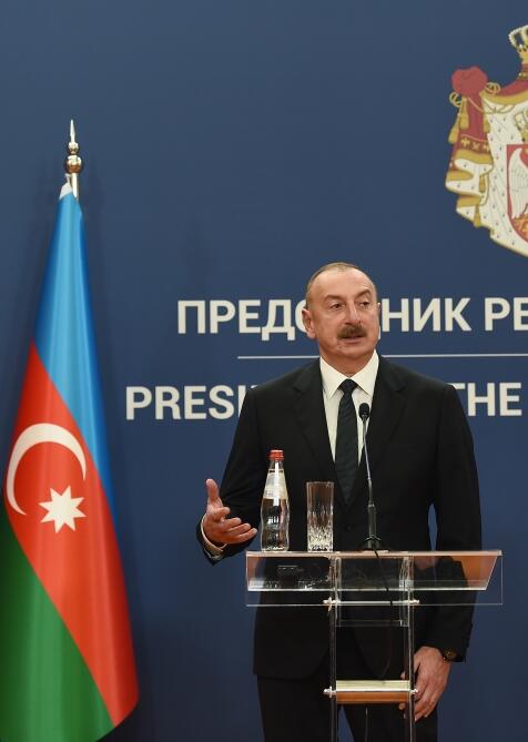 Президент Ильхам Алиев и Президент Александр Вучич выступили с заявлениями для печати