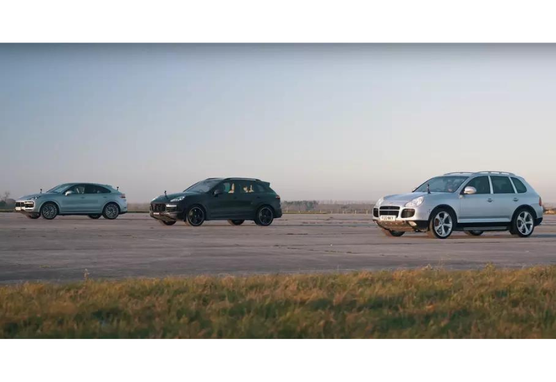 Все поколения Porsche Cayenne Turbo свели в гонке по прямой