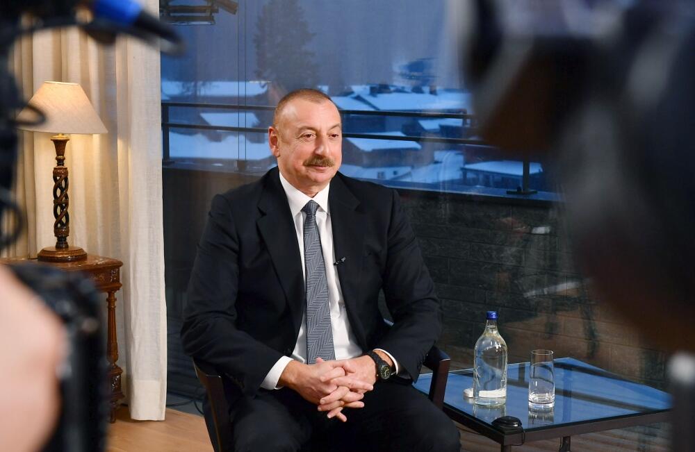 Президент Ильхам Алиев дал интервью китайскому телеканалу CGTN в Давосе