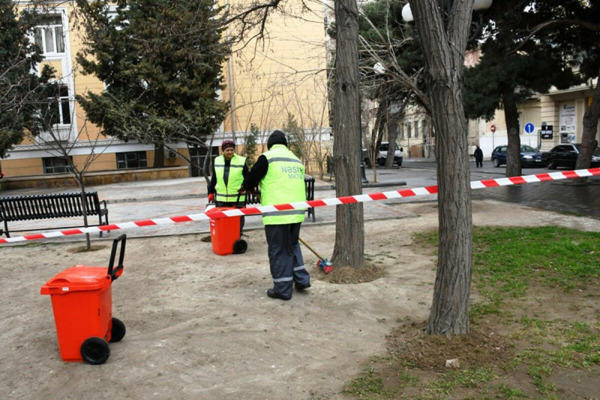 На улицах и проспектах Баку продолжаются работы по благоустройству