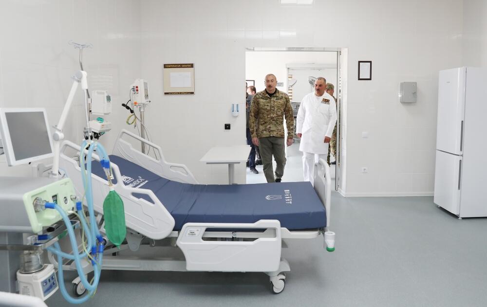 Президент Ильхам Алиев принял участие в открытии военного госпиталя в Кяльбаджаре