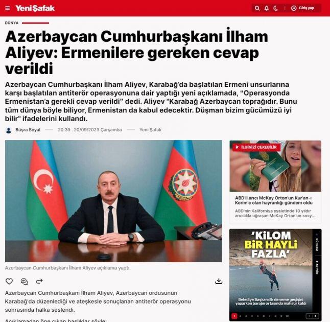 Azərbaycan Prezidentinin xalqa müraciəti dünya mətbuatında geniş işıqlandırılıb