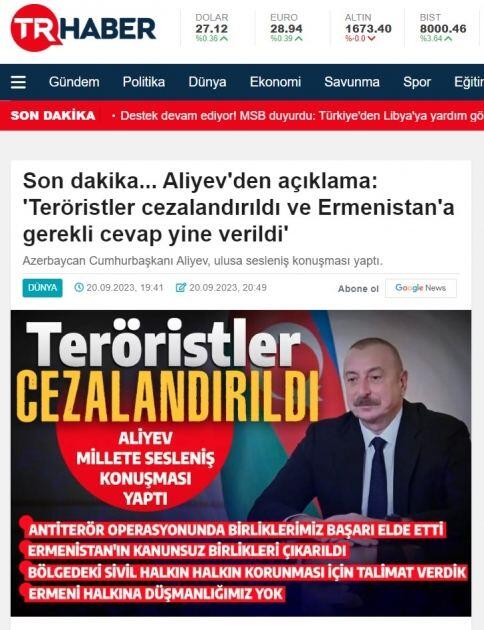 Azərbaycan Prezidentinin xalqa müraciəti dünya mətbuatında geniş işıqlandırılıb