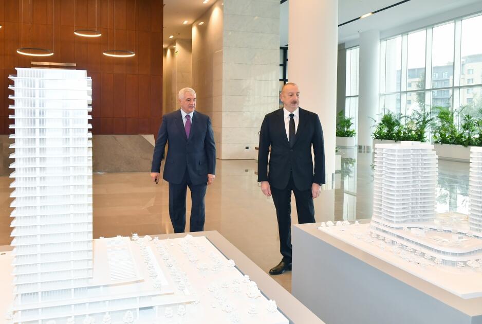 Президент Ильхам Алиев ознакомился с работами по строительству и благоустройству в Центральном парковом квартале и условиями, созданными в Офисном здании Белого города Баку
