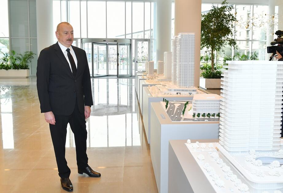Президент Ильхам Алиев ознакомился с работами по строительству и благоустройству в Центральном парковом квартале и условиями, созданными в Офисном здании Белого города Баку
