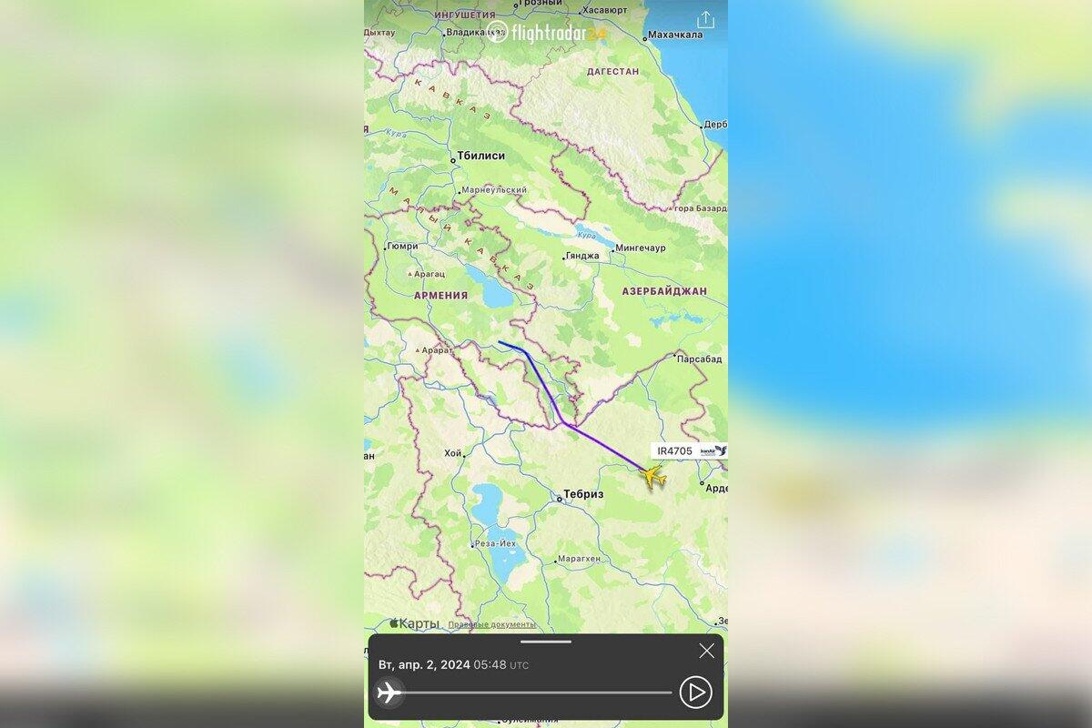 Иранский самолет перевозит оружие в Армению