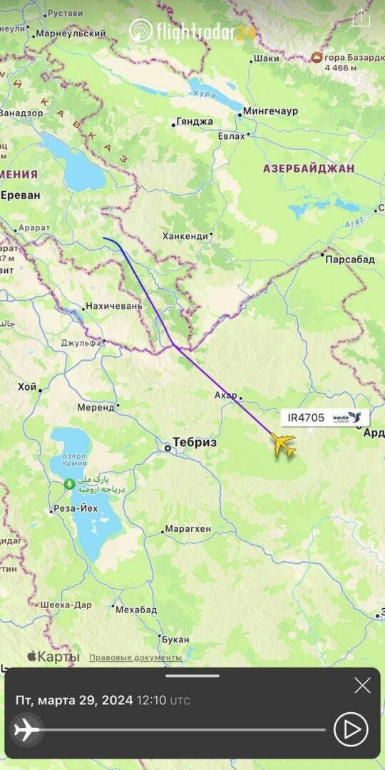 Иранский самолет перевозит оружие в Армению