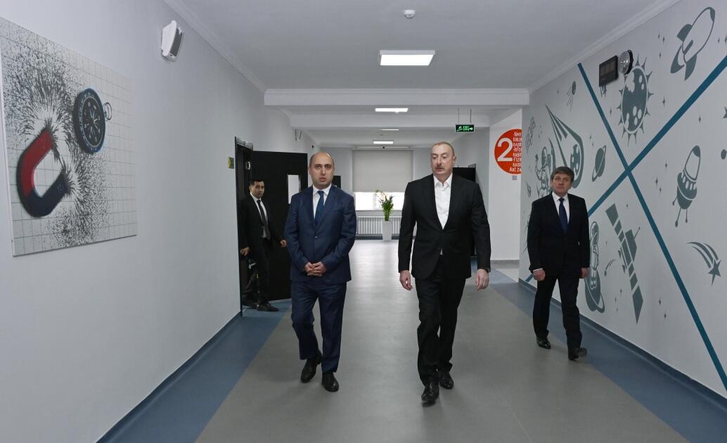 Президент Ильхам Алиев принял участие в открытии нового здания полной средней школы поселка Бум Габалинского района