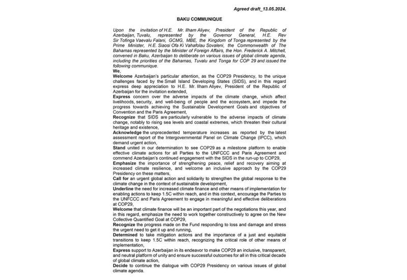 Генерал-губернатор Тувалу, премьер-министр Королевства Тонга и глава МИД Содружества Багамских Островов приняли Бакинское коммюнике