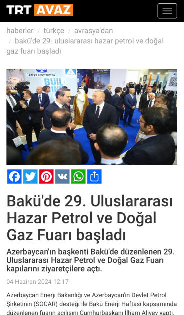Prezident İlham Əliyevin Bakı Enerji Həftəsinin açılış mərasimindəki çıxışı Türkiyənin aparıcı media qurumları tərəfindən geniş işıqlandırılıb