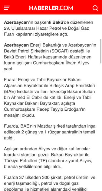 Prezident İlham Əliyevin Bakı Enerji Həftəsinin açılış mərasimindəki çıxışı Türkiyənin aparıcı media qurumları tərəfindən geniş işıqlandırılıb