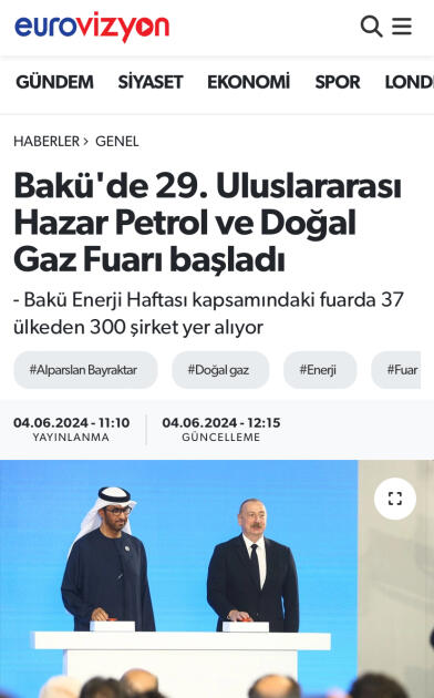 Prezident İlham Əliyevin Bakı Enerji Həftəsinin açılış mərasimindəki çıxışı Türkiyənin aparıcı media qurumları tərəfindən geniş işıqlandırılıb