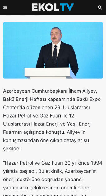 Prezident İlham Əliyevin Bakı Enerji Həftəsinin açılış mərasimindəki çıxışı Türkiyənin aparıcı media qurumları tərəfindən geniş işıqlandırılıb