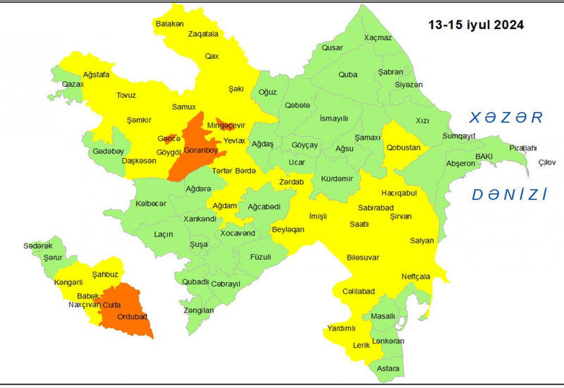 Növbəti üç gün ilə bağlı sarı və narıncı