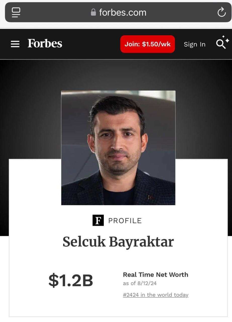Сельджук Байрактар попал в списки миллиардеров по версии журнала Forbes