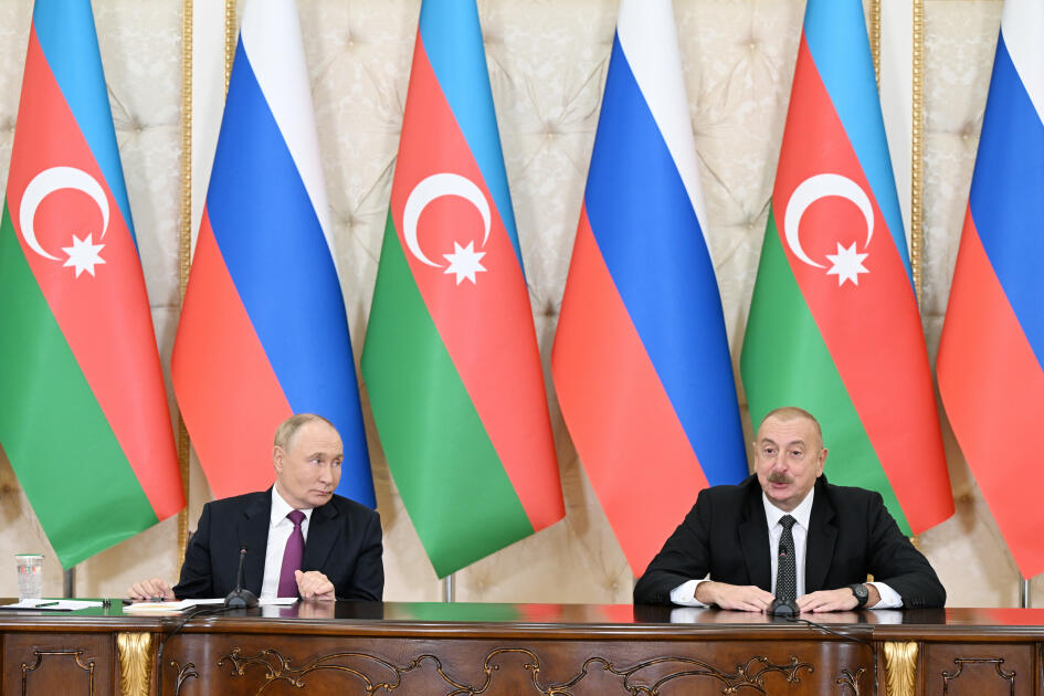 Президент Ильхам Алиев и Владимир Путин выступили с заявлениями для прессы