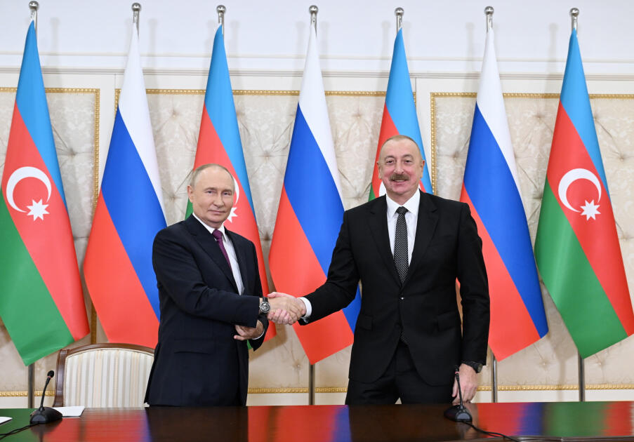 Президент Ильхам Алиев и Владимир Путин выступили с заявлениями для прессы