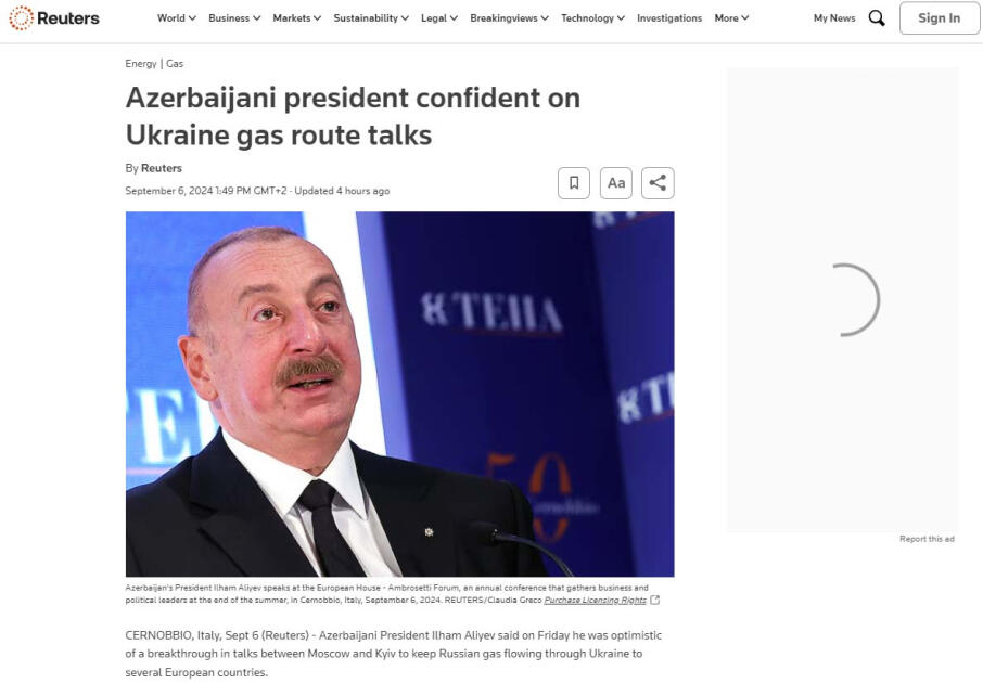 Мировая пресса отвела широкое место выступлению Президента Азербайджана Ильхама Алиева на форуме Черноббио
