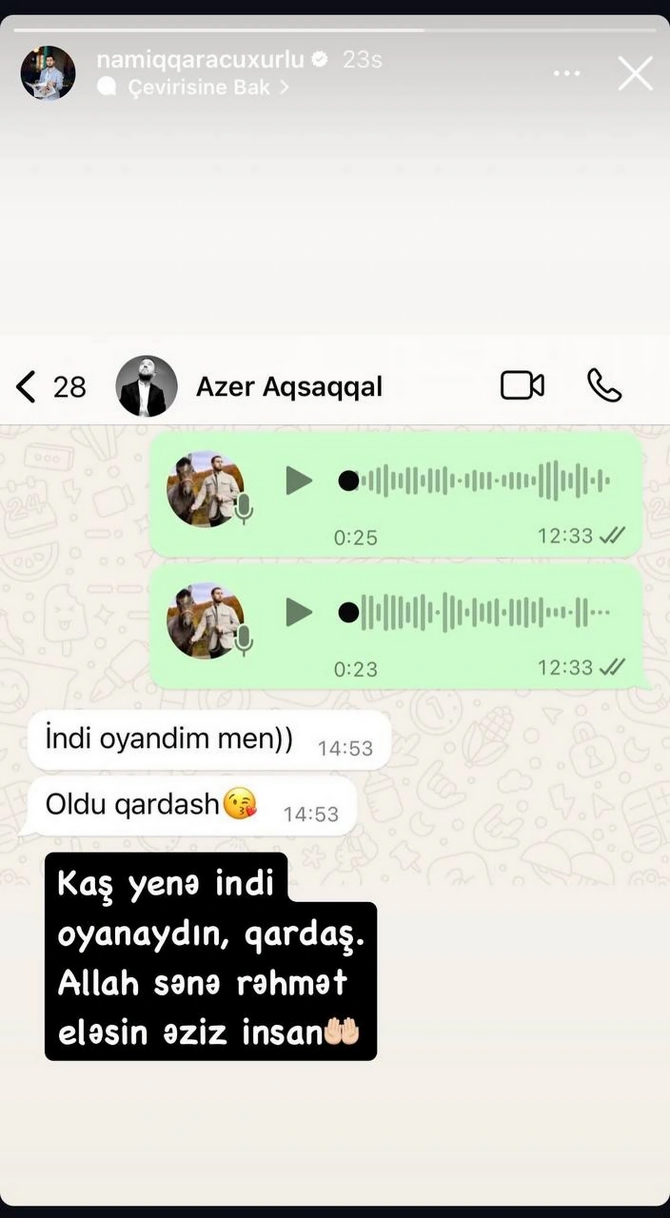 Namiq Azərlə son "Whatsapp" yazışmasını paylaşdı