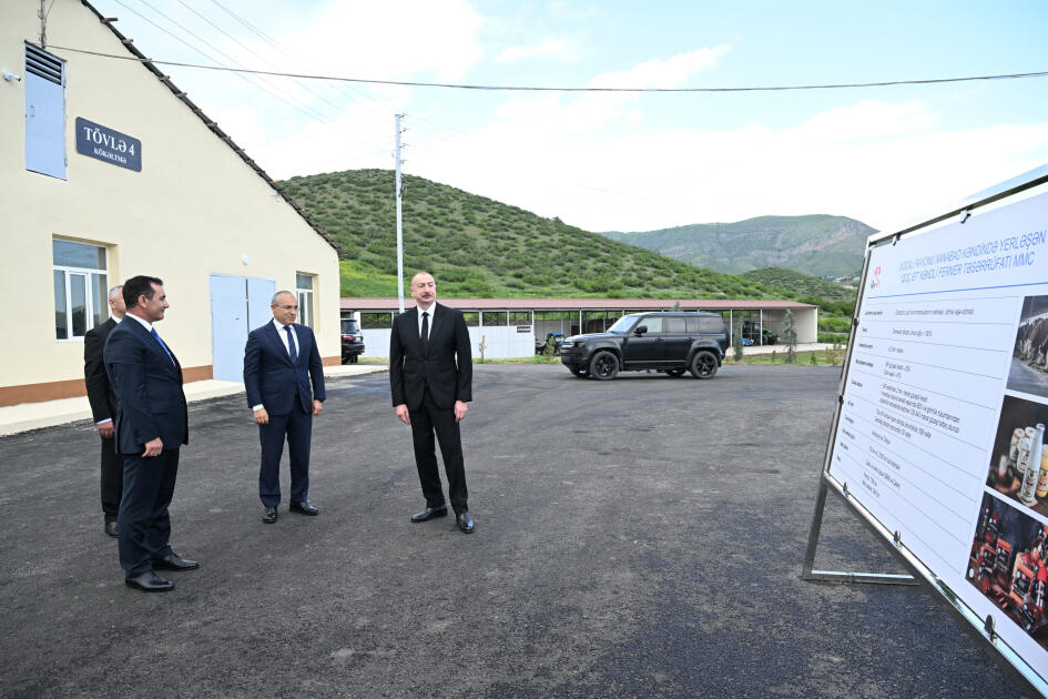 Президент Ильхам Алиев принял участие в открытии животноводческого комплекса ООО Крестьянско-фермерское хозяйство Qoç Ət на территории села Ханабад Ходжалинского района