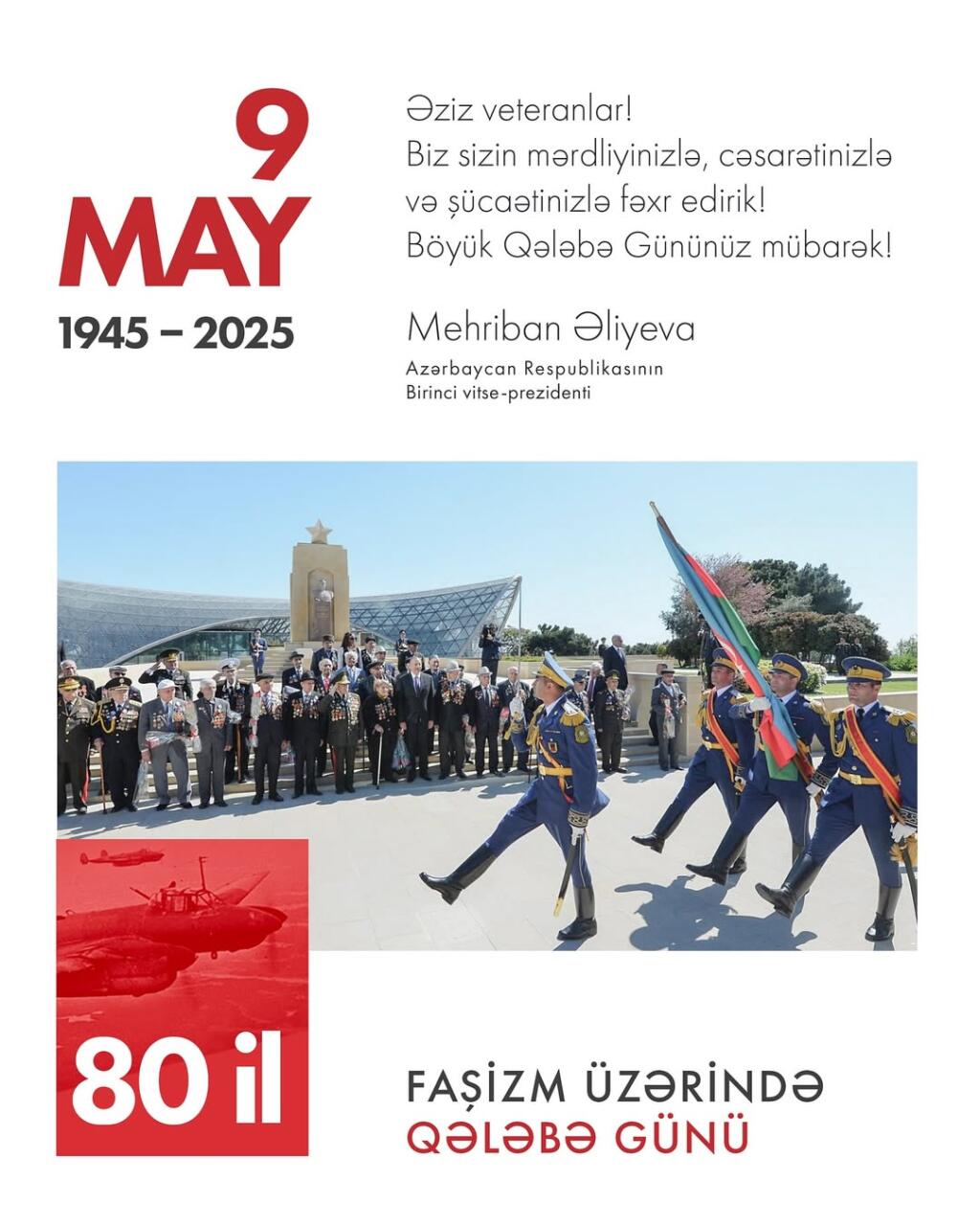 Birinci vitse-prezident Mehriban Əliyeva 9 May - Faşizm üzərində Qələbə Günü münasibətilə paylaşım edib