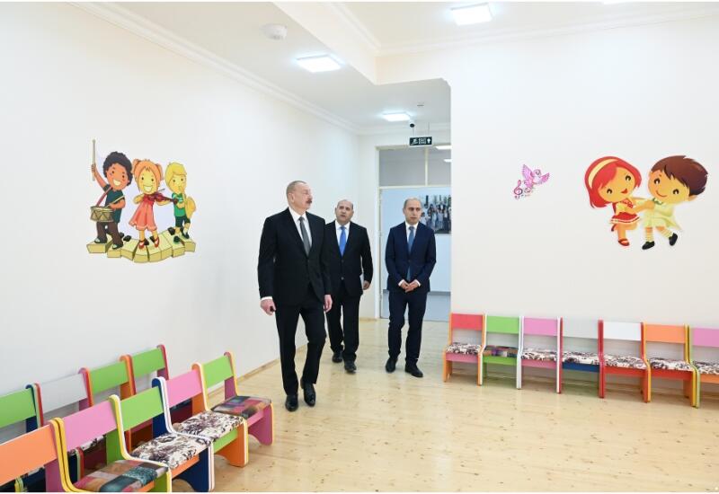 Prezident İlham Əliyev Kəngərli kənd körpələr evi-uşaq bağçasının açılışında iştirak edib