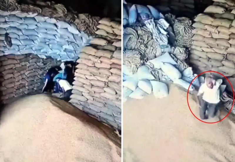 Fəhlələr kisələrin altında qaldı