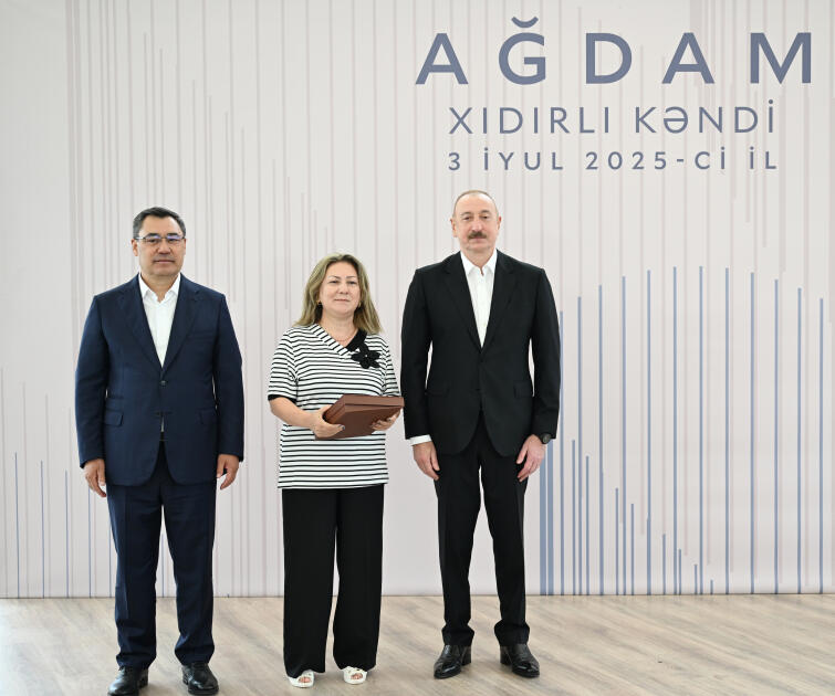 Prezident İlham Əliyev və Prezident Sadır Japarov Ağdam rayonunun Xıdırlı kəndinin 1-ci mərhələsinin açılışında iştirak ediblər