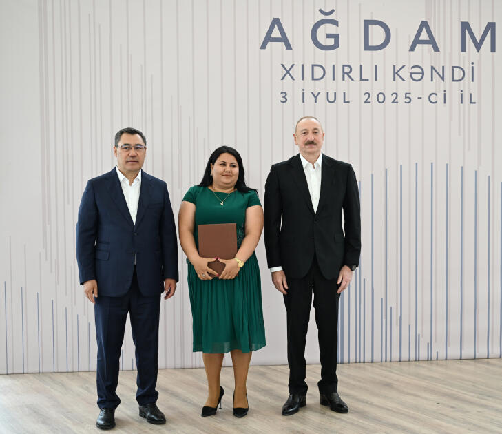 Prezident İlham Əliyev və Prezident Sadır Japarov Ağdam rayonunun Xıdırlı kəndinin 1-ci mərhələsinin açılışında iştirak ediblər