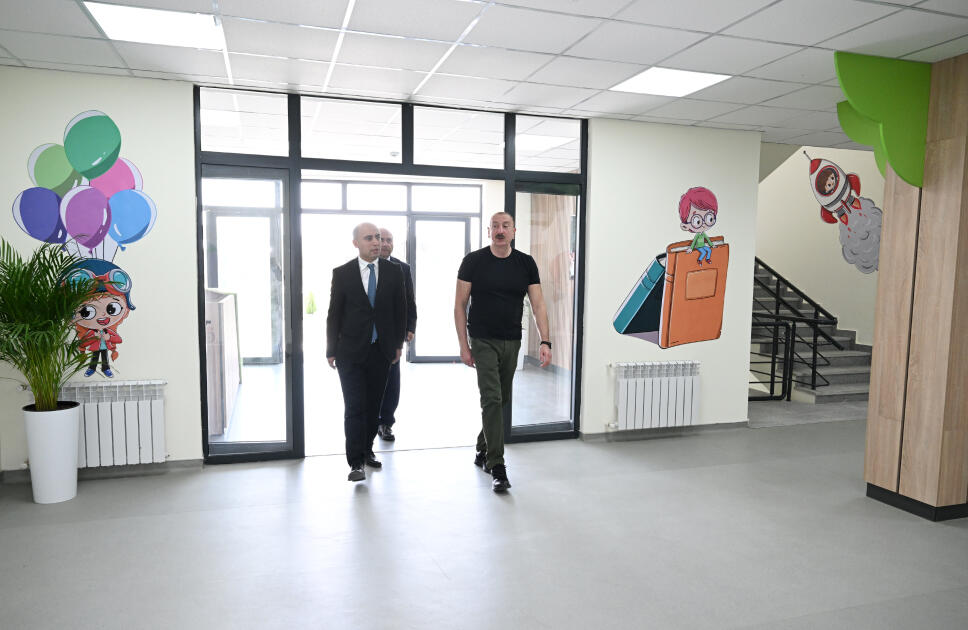 Президент Ильхам Алиев принял участие в открытии в городе Агдам яслей-детского сада номер 1
