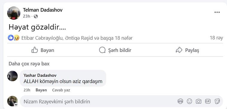 “Həyat gözəldir” yazdı, saatlar sonra vəfat etdi