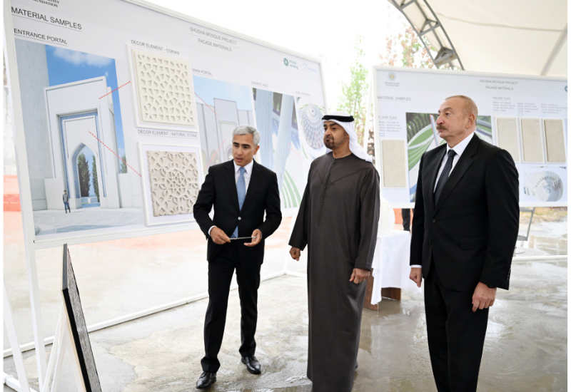 Prezident İlham Əliyev və Prezident Şeyx Məhəmməd bin Zayed Al Nəhyan Yeni Şuşa məscidində tikinti işlərinin gedişi ilə tanış olublar