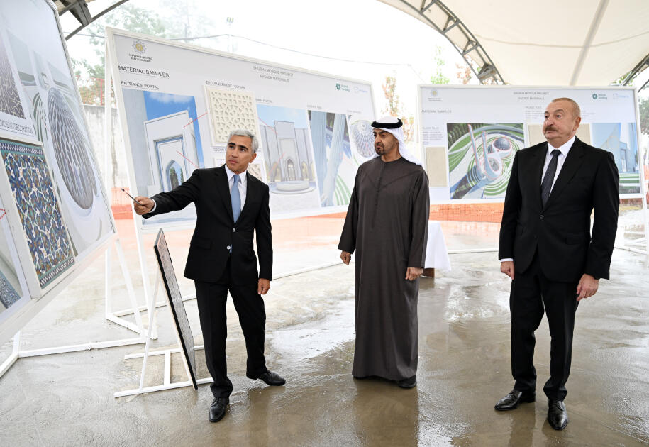 Prezident İlham Əliyev və Prezident Şeyx Məhəmməd bin Zayed Al Nəhyan Yeni Şuşa məscidində tikinti işlərinin gedişi ilə tanış olublar