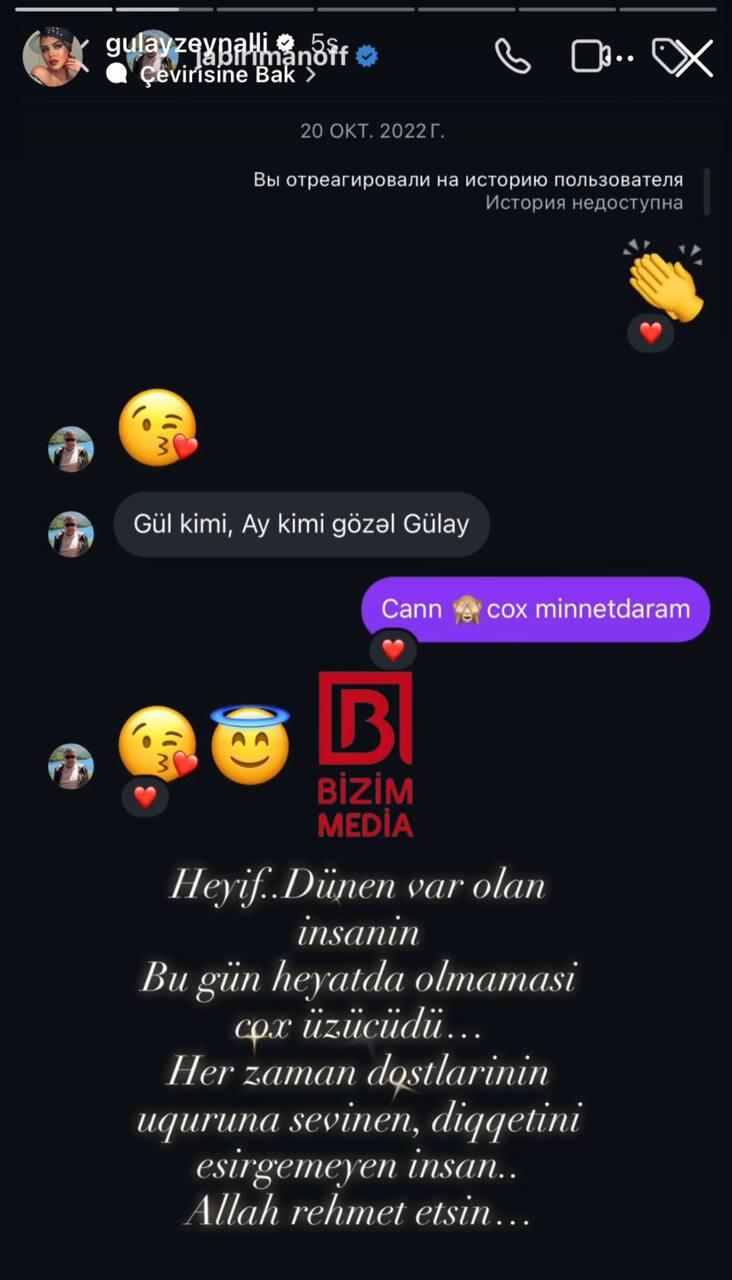 Gülay Cabirin ona yazdığı mesajı paylaşdı