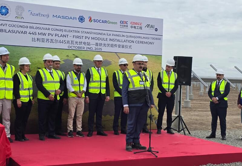 Biləsuvar GES-in birinci panelinin quraşdırılması mərasimi keçirilib
