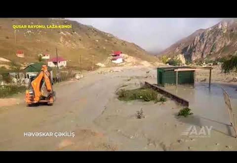 Qusarın Laza kəndinin yolu lil və palçıqdan təmizlənir