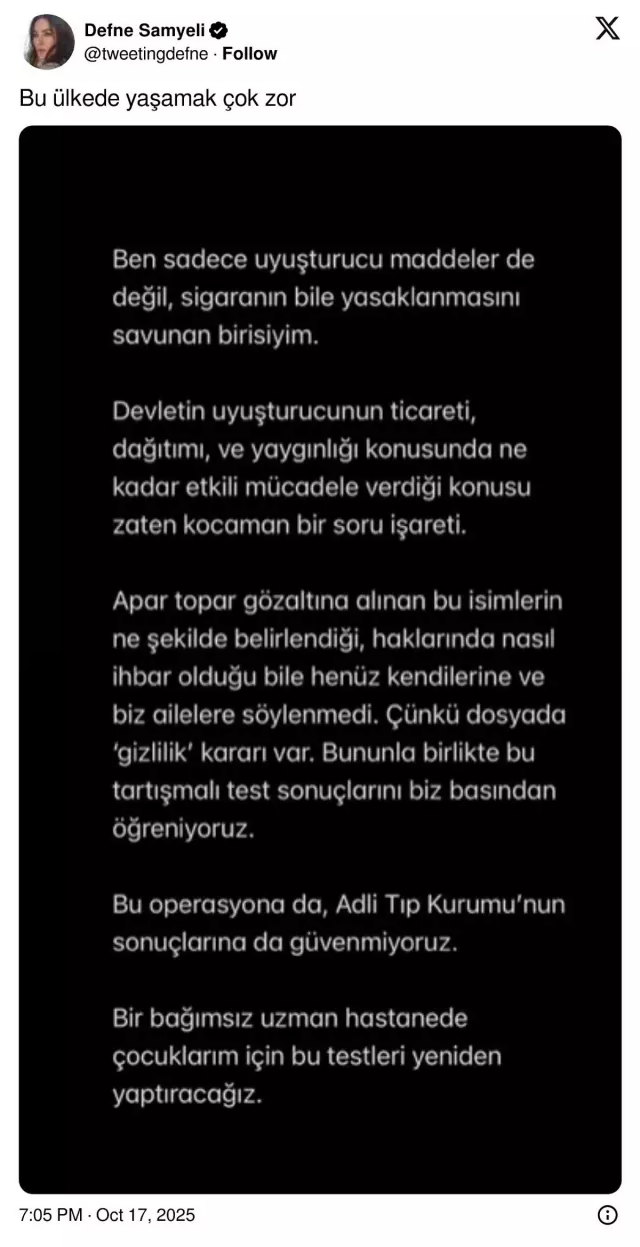 "Pusu"nun aktrisasından qızlarının qanında narkotik aşkarlanmasına reaksiya